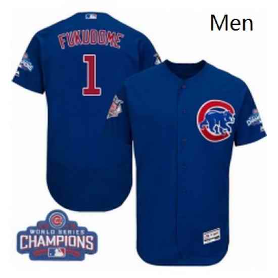 Mens Majestic Chicago Cubs 1 Kosuke Fukudome Royal Blue 2016 World Series Champions Flexbase Authentic MLB Jersey